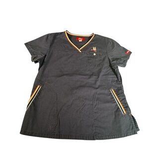 Kellogg’s Tony the Tiger Scrub Top Women’s Large Koi Navy Blue V-Neck Pockets